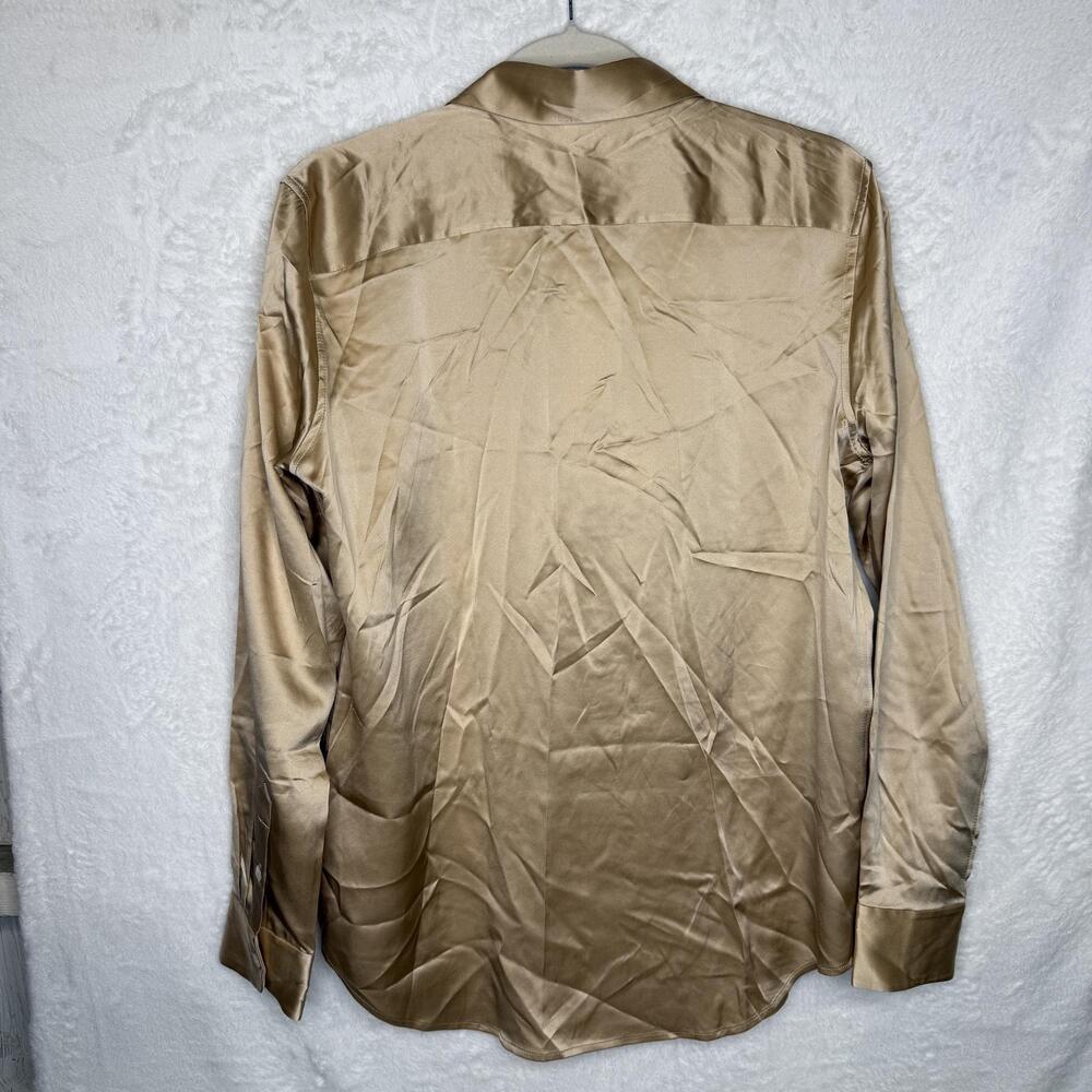LILYSILK Shirt Womens Medium Beige Light Camel 100% Silk Button Front Top - Flaw - Picture 3 of 16
